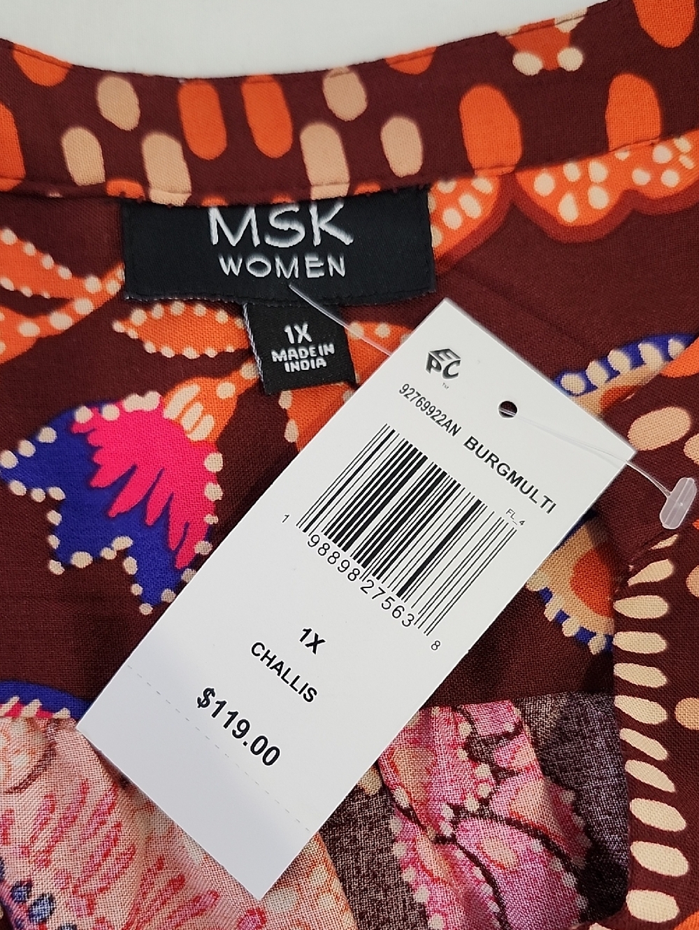 MSK Women's Challis Button Front Brown & Orange Floral Maxi Dress Size 1X NWT - Picture 4 of 8